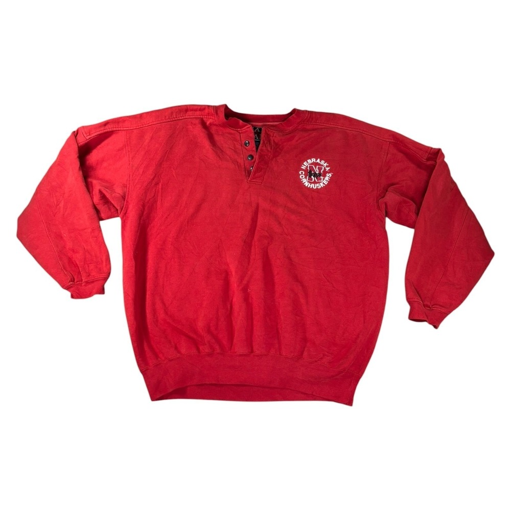 Vintage Galt Sand Nebraska Cornhuskers Henley Sweatshirt Red Mens XL 90s NCAA